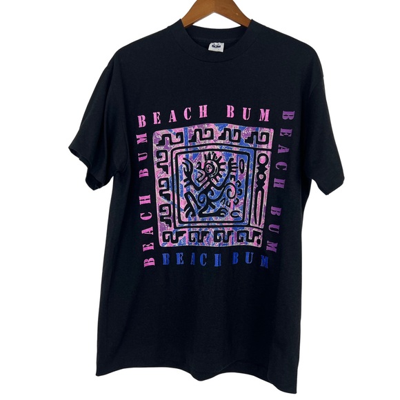 Vintage Beach Bum by McGregor Black Graphic T-shirt 90s Single Stitch USA Large - Picture 5 of 10